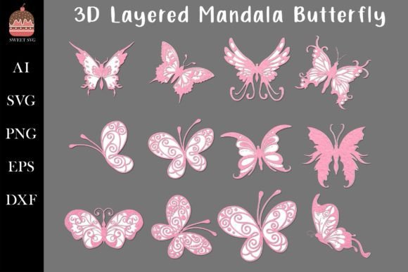 3D Butterflies Layered Mandala Paper Cut Set