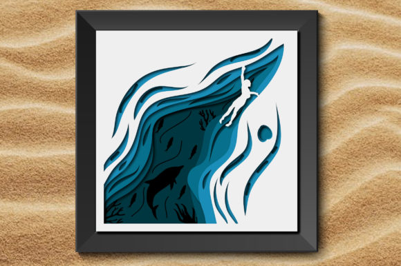 3d Layered Underwater Woman Shadow Box