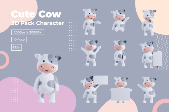 3D Pack Cute Animal Cow Illustration