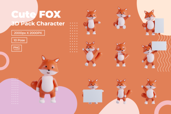 3D Pack Cute Animal Fox Illustration 3D SVG