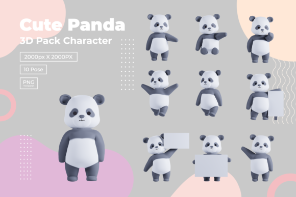 3D Pack Cute Animal Panda 3D SVG