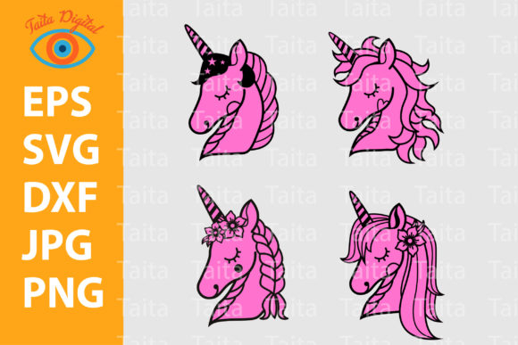 4 Cute Unicorns Face Digital Templates