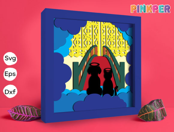Dog and Cat Papercut Light Box 3D SVG