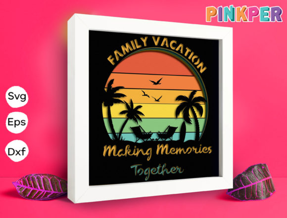Family Vacation Papercut Light Box 3D SVG