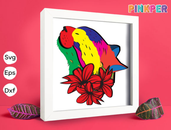 Flowers Cat Paper Cut Light Box 3D SVG