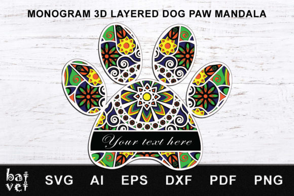 Monogram Dog Paw 3D SVG for Shadow Boxes