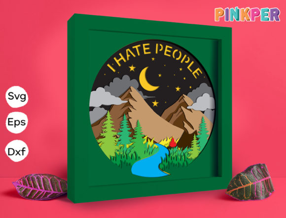 Mountain Trees Papercut Light Box