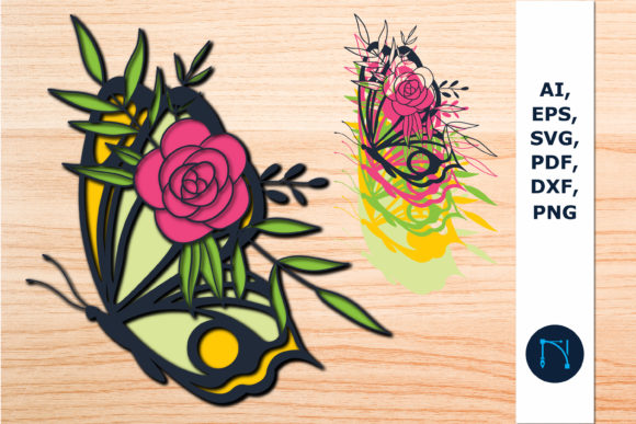 Multilayer Butterfly Flowers SVG File