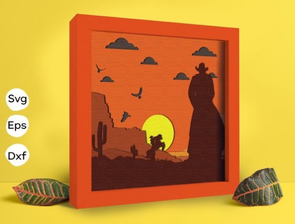 Western Cowboy Papercut Light Box 3D SVG